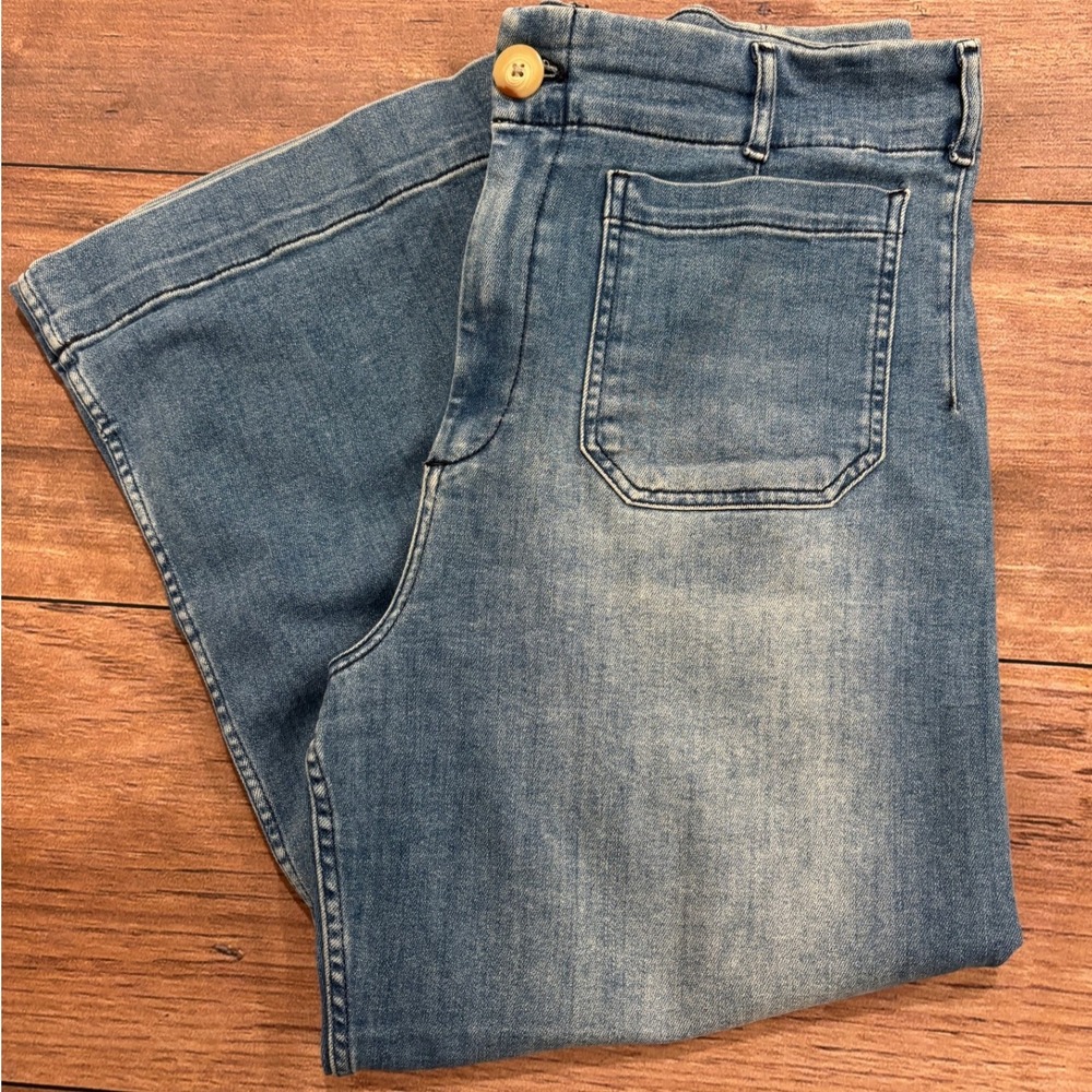 Maeve The Colette Wide Leg Cropped Jeans Medium Wash Blue Denim 33